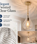 HXXLFONEDP Champagne Gold Pendant Light for Kitchen Island, Clear Glass with twisted clear glass shade, 6.30 x 5.5 in.