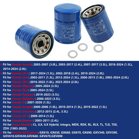 3pc Oil Filter Drain Plug Gasket Kit For Honda Acura Cars Includes Accord CR-V Civic Fit Pilot Replaces 15400-PLM-A02