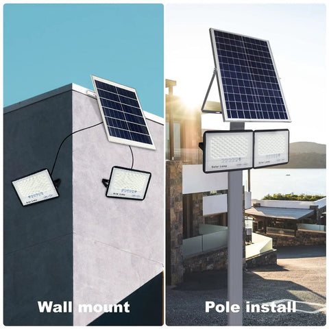 2 Pack 100W LED Solar Flood Lights With Remote Dusk To Dawn Outdoor Security Lights IP67 Wall and Pole Installations