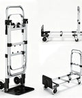 3 In 1 Folding Hand Truck 600 Lb Capacity Heavy Duty Convertible Dolly With Retractable Handle And Four Rubber Wheels Collapsible Cart For Moving At Home Or In The Warehouse, folded and open views