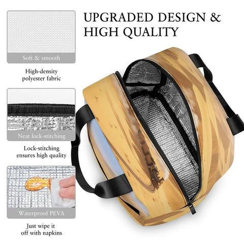 Golden Sand Desert Insulated Lunch Tote With Aluminum Lining showing polyester fabric and waterproof interior design