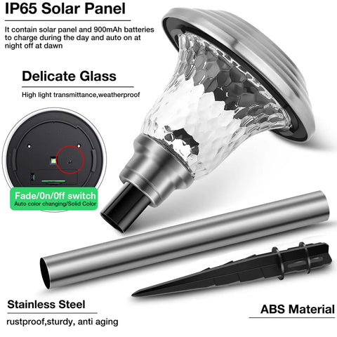 8 Pack Solar Pathway Lights Outdoor Waterproof With Diamond Glass Lampshades Cool White 6000K LED Lighting Stainless Steel Garden Landscape Lighting For Yard Walkway Driveway And Lawn