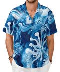 Ice Flowers Print Short Sleeve Shirt With Collar For Yacht Parties And Summer Nights Black Mens Shirt Breathable Soft Fabric Versatile Look Easy Throw On With Jeans Or Shorts For Everyday Vibes