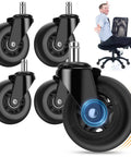 Top Shelf 3 Inch Roller Blade Office Chair Wheels Set Of 5 black heavy duty casters showing smooth movement and easy glide.