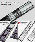 Ten Pairs Twenty Inch Black Soft Close Drawer Slides Heavy Duty Runners Built Tough And Quiet Easy Install With Screws And Instructions Rust Resistant Galvanized Rails For Smooth Drawer Action, black metal slide close-up