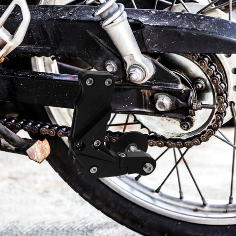 Super Smooth Ride With This Heavy Duty Motorcycle Chain Tensioner Kit Featuring Durable Aluminum Alloy Roller Guide Designed For Safe And Effortless Riding On Your Bike Today, black chain guide installed on rear swingarm