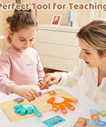 Child and adult using Straight Up Toddler Math Learning Kit With Solid Wooden Number Blocks for educational play.