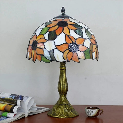 Sunflower Tiffany Style Stained Glass Table Lamp, 12 Inch Shade, 19 Inch Tall, E26 Socket, LED Bulb Included, Black Cord With Switch