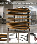 Built Tough 15 Tier Paint Drying Rack For Cabinet Doors And Wood Panels Heavy Duty Steel Rack displayed in a workshop setting.