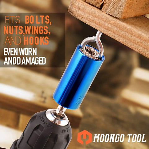 Universal Socket Drill Adapter 7 To 19MM attached to drill gripping bolt, ideal for DIY handyman projects and gifts for men.