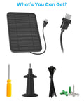 Premium 5 Watt Solar Panel Set To Keep Outdoor Cameras Never Running Dry Featuring Hefty IP65 Rain Proof Housing and included accessories.