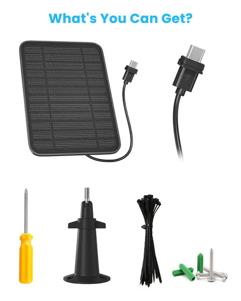 Premium 5 Watt Solar Panel Set To Keep Outdoor Cameras Never Running Dry Featuring Hefty IP65 Rain Proof Housing and included accessories.