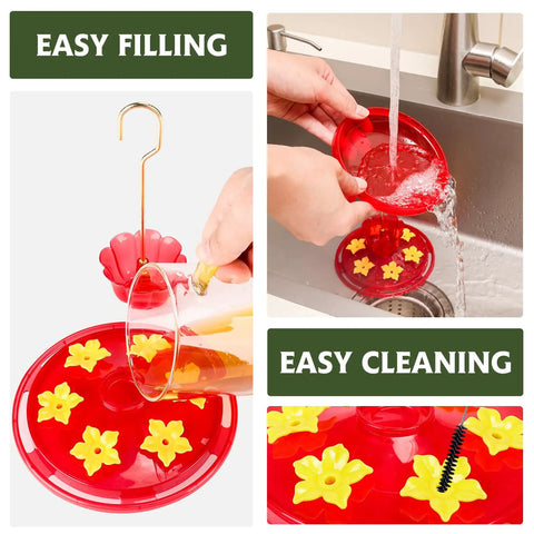 Two Pack 7 Oz Hummingbird Feeders For Outdoors Hangin Ant And Bee Proof With 6 Feeding Ports And Perches Built In Ant Moat