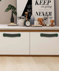 Leather Suitcase Luggage Pull Handles 2 Piece Set installed on drawers with decorative black brown finish in modern room