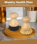 Top Tier Cutting Board Care Set Featuring Hella Sturdy Sisal Scrub Brush And Smooth Wood Oil Applicator For Kitchen Hardwood Conditioning And No Sweat Weekly Cleaning Routines. Bamboo scrub brushes on wooden cutting board.