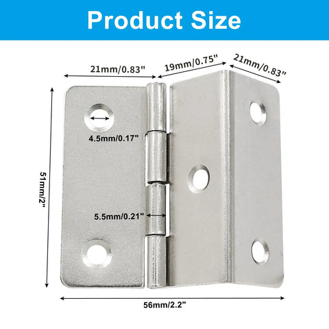 Sweet Deal Silver Three Fold Cabinet Hinges For Wood Doors And Furniture Drawers With Quick Grip Screws 2 X 2.2 Inch Plates dimensions diagram.
