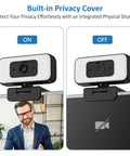 2K Webcam With Built In Ring Light Ultra HD Web Camera For Desktop Computers With Privacy Cover On and Off
