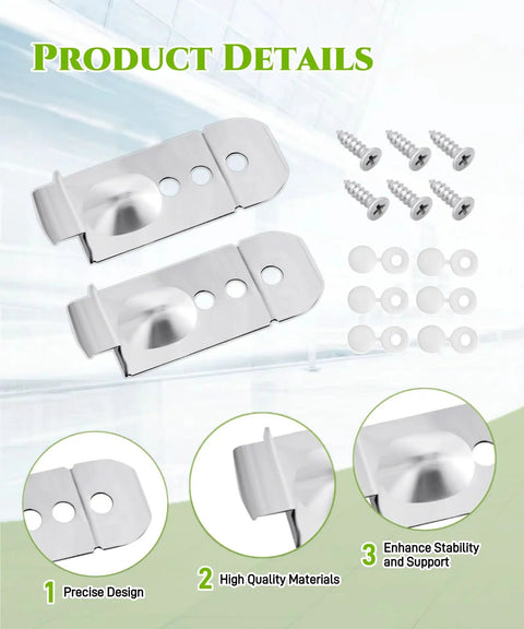 Rock Solid 4 Pack DD98-01051C Dishwasher Installation Bracket Kit For Samsung DW80M detailed view of stainless steel brackets and screws.