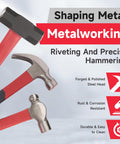 Six-Piece Rubber Mallet Hammer Set With Dead-Blow, Sledge, Stoning, Ball Peen And Claw displayed for metalworking.