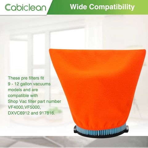 Reusable Vacuum Filter Cover For Wet Dry Vacuums, 4 Pack, Elastic Pre Filter Shield, Tough Dust Bustin Shield, Orange cover on filter