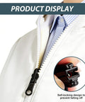 Universal Zipper Repair Kit With Metal Sliders In Small Medium And Large Sizes, 18 Piece Set With Six Pulls Each, Quick And Easy Fix For Jackets Backpacks And Luggage No Sewing Needed on white jacket