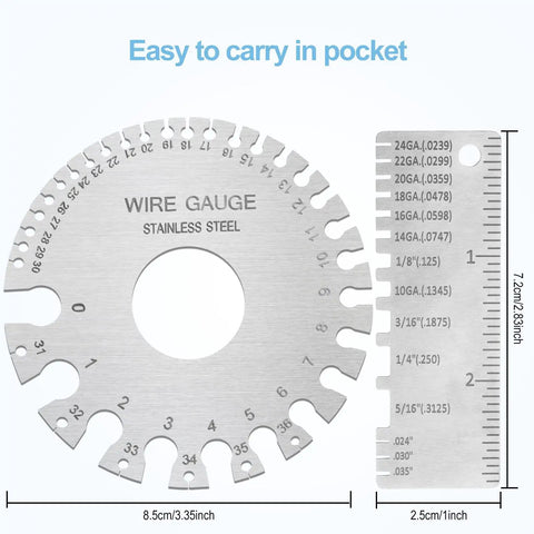 Pro Grade Metal Gauge Set For Welding, Dual Sided Round Wire Sheet Gauge, stainless steel, pocket size, for thickness measurements