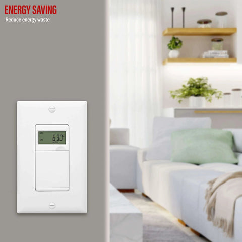 No-Fuss Programmable Digital Timer Switch For Lights, Fans, And Motors, 7 Day Scheduling With 18 On Off Settings, White.