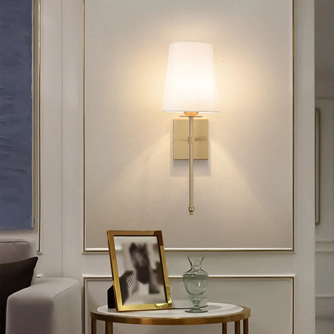 Wireless Battery Operated Wall Sconce Set Of Two With White Fabric Shade Remote Control No Wiring Dimmable Indoor Bedroom Vanity Lighting Bulbs Included Easy Setup Modern Slim Design, shown installed on a living room wall.
