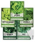 Five Pack Of Lettuce And Greens Seeds Including Arugula Spinach Kale Buttercrunch Romaine And More Non GMO With Plant Markers