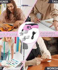3.7V Cordless Electric Scissors Fast Cutting Fabric Cutter For Carpets Cardboard Leather With Dual Blades And Charging Cable Perfect DIY Sewing Tool Lightweight Handheld Design Easy To Use Powerhouse Pink in a workshop setting with various users.