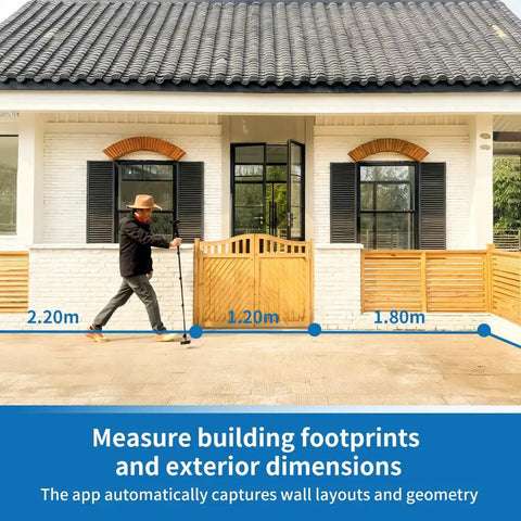 Digital Measuring Wheel With Smart App To Walk And Measure Distance And Area Across Gnarly Terrain No Tape Drama Just Pure Precision For Daily Grind Jobs And Quick Fixes measuring dimensions outdoors by a house
