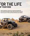 Two ATVs on rough terrain showcasing Demand Drive Fluid For Front Gearcase One Quart All Terrain Formula With Custom Additives
