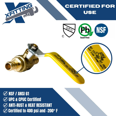 Crimp Half Inch Pex Ball Valve Set, 10 Pieces, Pex B Crimp Compatible, Works With All Pex Tubing Brands. Certified and easy to install.