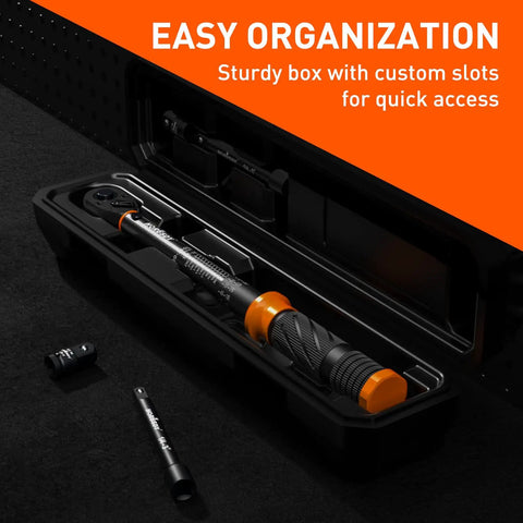 Quarter Inch Torque Wrench Set With 20 To 240 In-Lb Range, Three Inch Extension Bar, One Quarter To Three Eighths Inch Adapter, Cr-V Pro-Grade Inch-Pound Wrenches For Bike Motorcycle And Small Engine Repair in molded case
