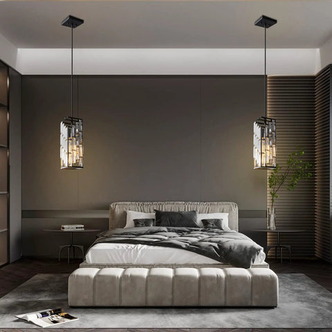 Fresh Black Metal Crystal Pendant Lights With Smooth Adjustable Chain For Kitchen Island Dining Room And Bedroom Killer Modern Industrial Lighting Fixtures 3 Pack in stylish bedroom setup.