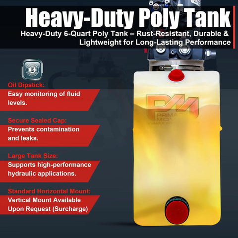 12V Dual Acting Six Quart Dump Trailer Hydraulic Pump With Poly Reservoir And Remote Controller Heavy Duty Hydraulic Power Unit For Dump Trailers Energy Efficient Gravity Down And Power Down Modes
