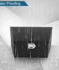 Heavy Duty 36 Inch Black Steel Trailer Tongue Tool Box With Overhang Lip And Solid Lock Featuring Fold Up Door Design under rain
