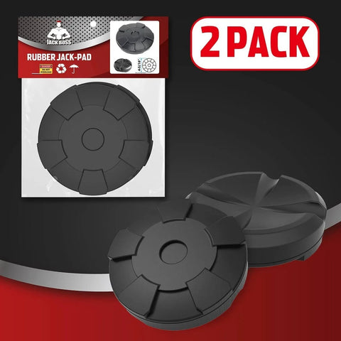 Universal Large Floor Jack Rubber Pads Set For Pinch Welds And Side Frame Rails Puck Style Rail Protectors Heavy Duty Rugged Lift Pads Keeps Paint Safe And Prevents Dings And Rail Bending 2 Pack displayed in retail packaging