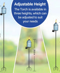 4 Pack Glass Garden Torch Set With 13.5 Oz Citronella Oil, 61 Inch Adjustable Blue Outdoor Torches heights and 3 prong stake