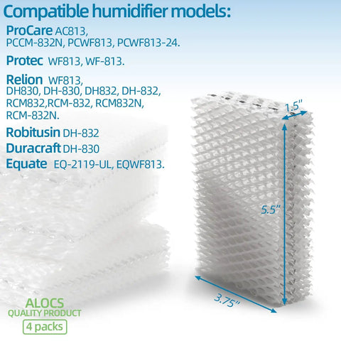 Relion Compatible Humidifier Filter Replacement Pack Of 4 For RCM832 RCM-832N ProCare PCWF813 Protec WF813 Equate EQ-2119-UL EQWF813 showing dimensions.