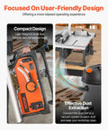 Rock Solid Portable Jobsite Table Saw Packing A Boss 15 Amp Motor And A Lightning Fast 4500 RPM Spin cuts hardwood with dust extraction.