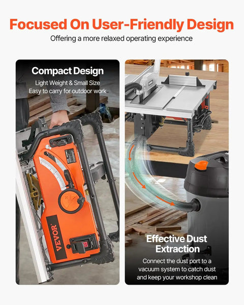 Rock Solid Portable Jobsite Table Saw Packing A Boss 15 Amp Motor And A Lightning Fast 4500 RPM Spin cuts hardwood with dust extraction.