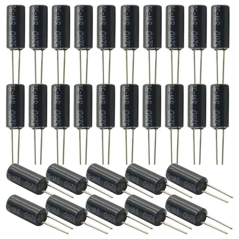30 Pieces SW-520D Vibration Sensor Ball Tilt Switches For DIY Electronics, Metal Ball Tilt Sensor Modules, Shake Detection Sensor For Prototyping And Smart Projects, black cylindrical parts with 2 pins