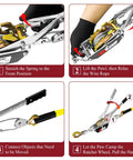 Instructions for using 2 Ton 4480 Lbs Come Along Winch With 7 Foot Steel Cable Dual Gear Ratchet Power Puller With Two Hooks