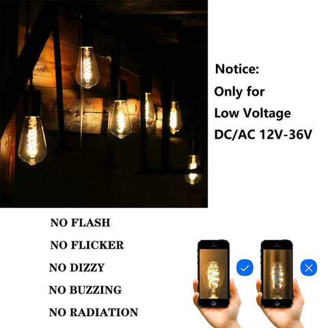 Low Voltage 12V LED Edison Bulbs 40W Equivalent Amber Glass Vintage Spiral Filament with E26 Base for RV 2700K Warm White 3 Pack