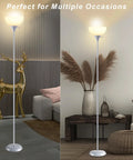 Industrial Modern Floor Lamp With Drop Resistant White Lampshade And E26 Socket in living room setting with modern decor.