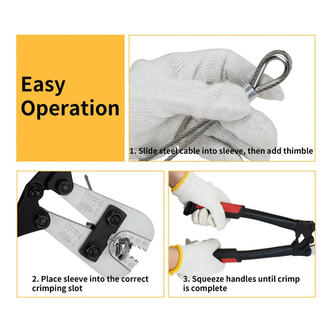 Pro Grade Wire Rope Crimping Tool Kit For 3/64 In To 1/8 In Cable Beefy Heavy Duty Swaging Tool With Aluminum Oval Sleeves And Ferrules 50 Piece Crimping Kit For Deck Railing Fencing Pliers Included instructions
