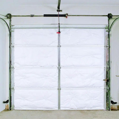 R8 Fiberglass Garage Door Insulation Kit Fits Nine Foot Entries Blocks Street Noise And Knocks Out Chilling Drafts No Sweat Slide In Install on garage door.