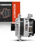 110A 12V High Output Alternator For Mazda 5 2012 2015 And CX7 2007 2012 With 6 Groove Pulley Clockwise Rotation Replacement Part A003TJ1191A Built To Meet OE Standards And Durable Heavy Duty Performance For Everyday Driving Easy Direct Fit, shown with packaging in background.