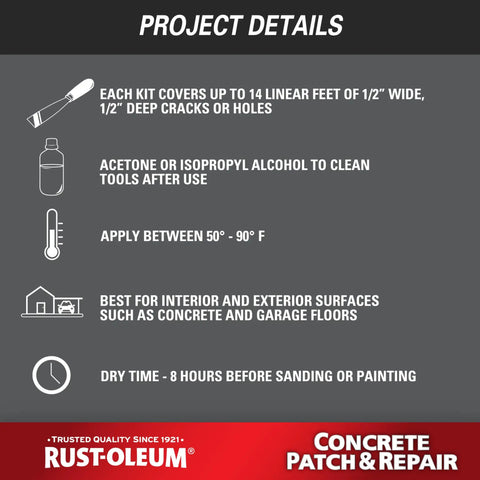 Project details for Concrete Patch And Repair Two Part Epoxy For Indoor And Outdoor Use 24 Oz Gray Pro Grade with application tips.
